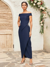 Dark Navy Mother Of The Bride Dress Elegant Off The Shoulder Mother Of