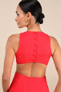 Alouette Red Linen Cutout Mini Dress