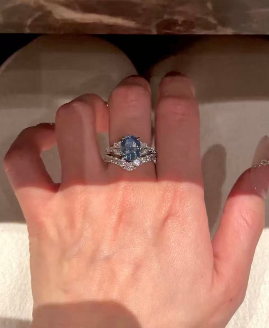 4ct Oval-Shaped Icy Blue Statement Ring