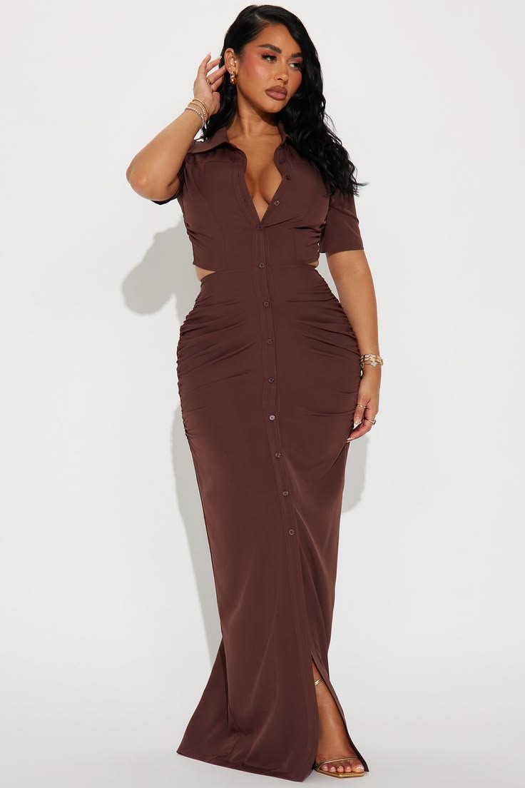Jennifer Collared Maxi Dress Chocolate Fashion Nova