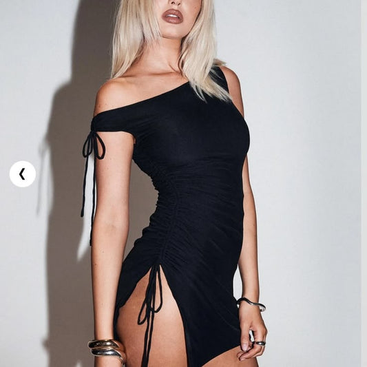 One Shoulder Mini Dress in Black