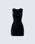 Black Mini Dress Scalloped Hem Bodycon Knit