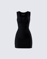 Black Mini Dress Scalloped Hem Bodycon Knit