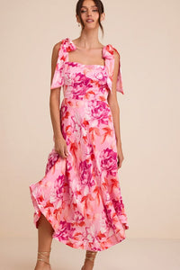Fleurette Pink Floral Tie Strap Midi Dress