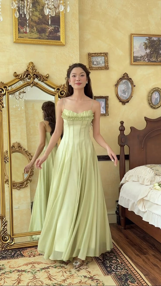 Light Green Spaghetti Straps A Line Chiffon Long Prom Dress Birthday