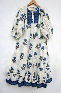 Beautiful Boota Printed Cotton Long Maxi Dress Henley Neckline With