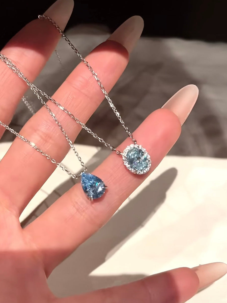 Ice Blue D Teardrop Necklace
