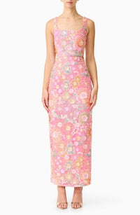 Elliatt Nathalie Sequin Floral Column Gown In Pink Floral At