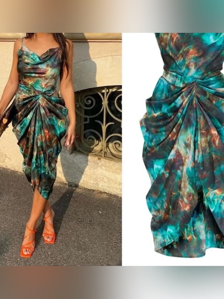 Prettylittlething Dress Prettylittlething Teal & Copper Marble Draped