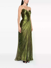 Iris Serban Draped Strapless Maxi Dress Green