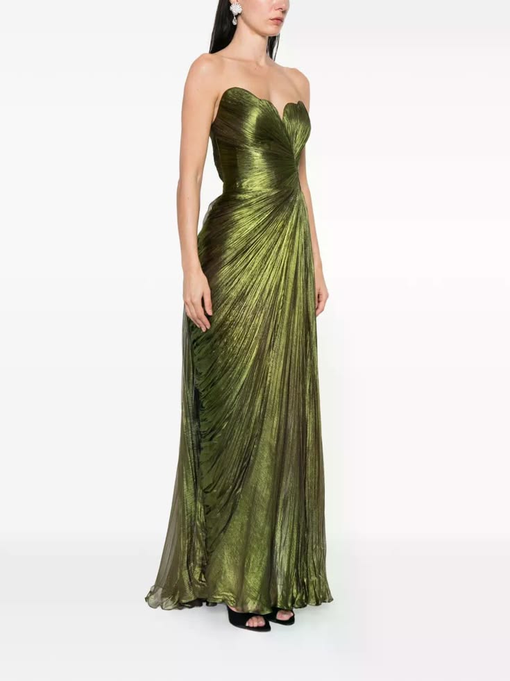 Iris Serban Draped Strapless Maxi Dress Green