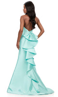 Orange Ashley Lauren 12214 Mikado Halter Dress With Ruffle