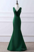 Green Matte Satin V-Neck Mermaid Evening Dress