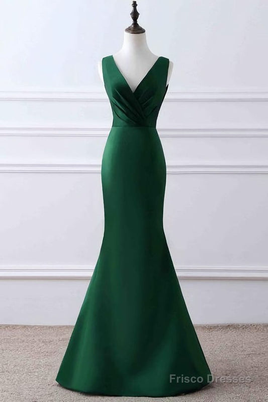 Prom Dress, Green Matte Satin V Neck Mermaid Unique Design Evening Dress - Picture Color / US10