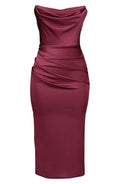 Santana Strapless Draped Satin Corset Cocktail Dress In Rhubarb At ,