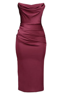 Santana Strapless Draped Satin Corset Cocktail Dress In Rhubarb At ,