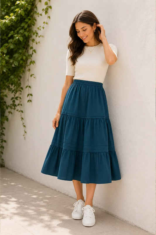 The Maria Midi Skirt In Teal