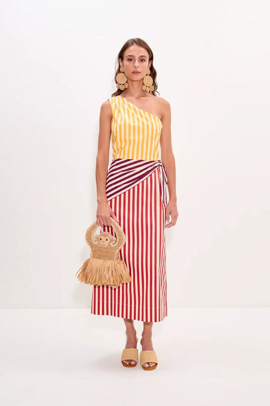 Belem Poplin Midi Dress Red Stripe