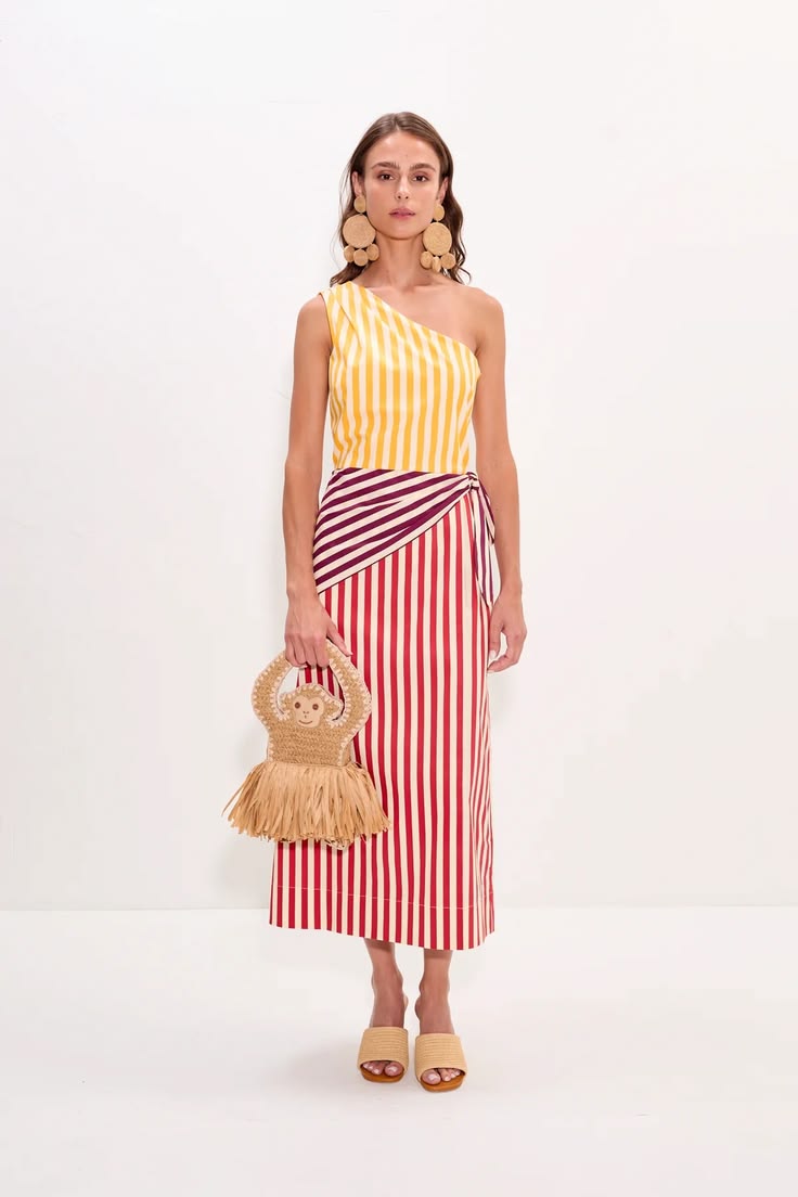 Belem Poplin Midi Dress Red Stripe