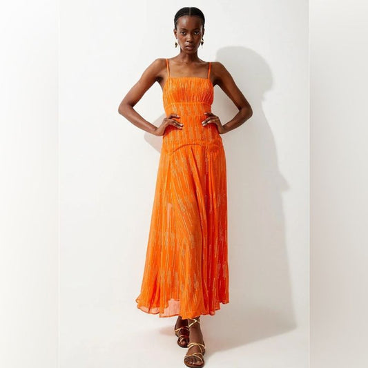Karen Millen Dress Karen Millen Sparkle Iridescent Strappy Maxi Dress.