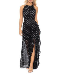 Aqua Metallic Crescent Chiffon Ruffle Gown Exclusive Bloomingdale's