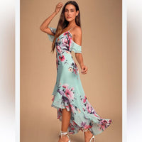 Dress Love In Bloom Blue Floral Print Off The Shoulder High Low Dress