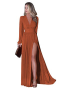 Petyoo Long Sleeve Bridesmaid Dress With Slit Chiffon Wedding Guest