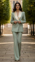 Mint Green Blazer Suit Women's Tailored Wide Leg Outfit Dress