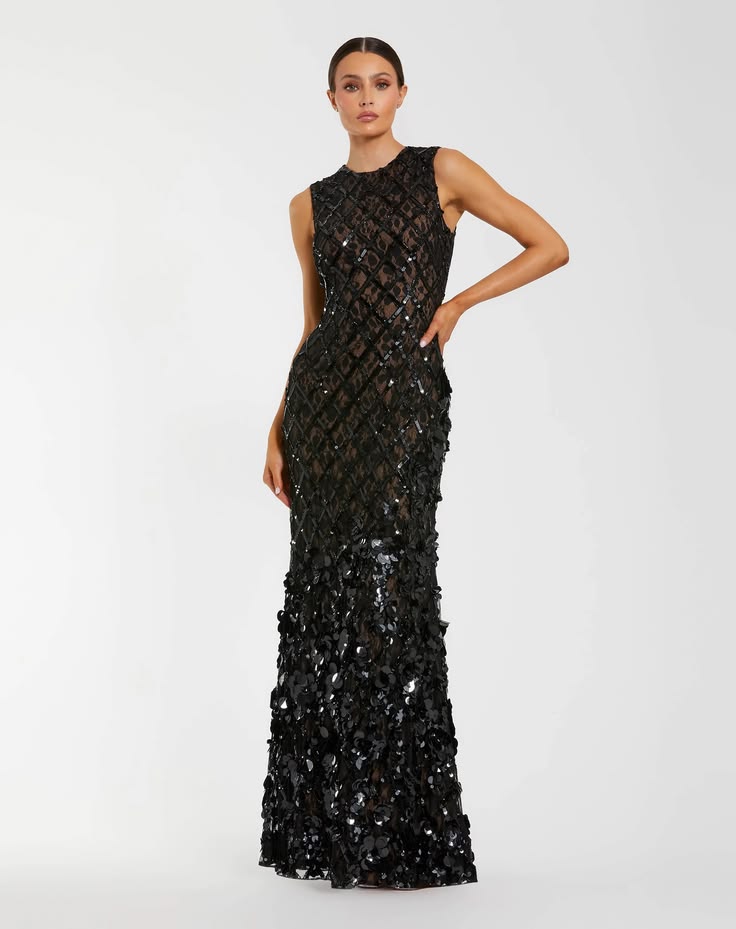 Black Embellished Sleeveless Mermaid Gown