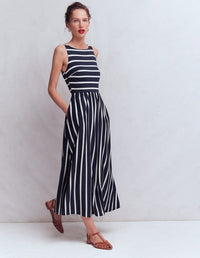 Saoirse Smock Back Dress Navy, Ivory Stripe