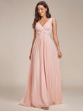 Pink A Line V Neck Appliques Ruched Wholesale Evening Dress