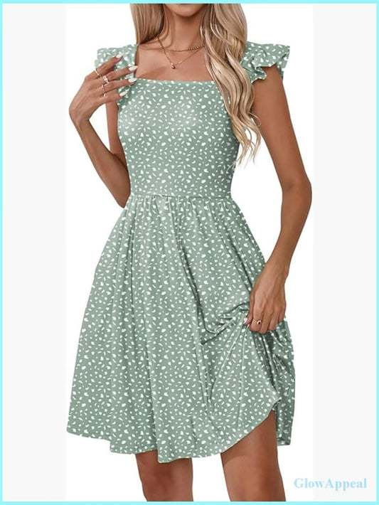 Floral Square Neck Sundress with Pockets