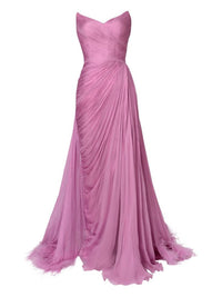 Iris Serban Feather Trimmed Pleated Maxi Dress Pink