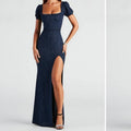 Elegant Navy Blue Evening Gown Color: Blue Size: L