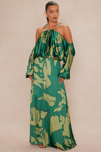 Nikki Satin Maxi Dress Green Combo Fashion Nova