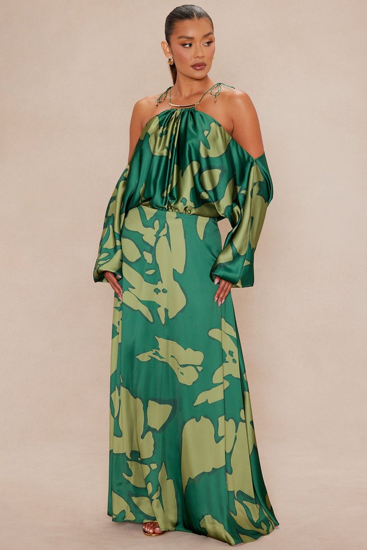 Nikki Satin Maxi Dress Green Combo Fashion Nova