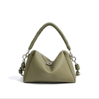 Leather Shoulder Bag with Braided Handle - Mireya