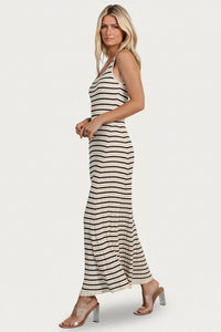 Womens Jesse Ribbed Tank Maxi Dress Ivory + Black Size: Large