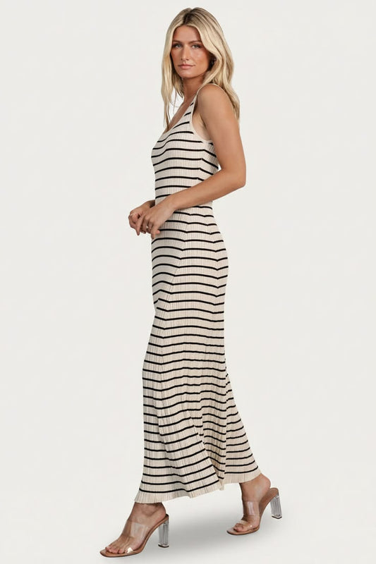 Womens Jesse Ribbed Tank Maxi Dress Ivory + Black Size: Large