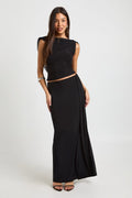 Black Boohoo Slinky Maxi Skirt With Mesh Drape Nasty Gal Usa