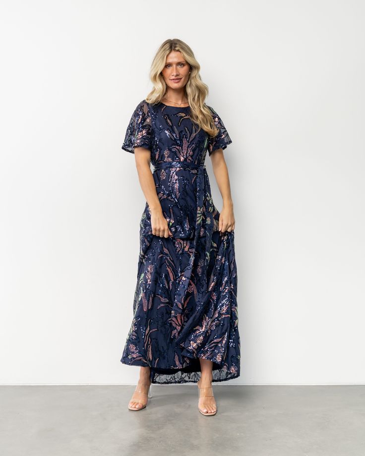 New Arrival Muse Sequin Maxi Dress Dark Blue Multi