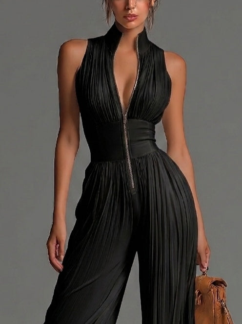 Laraine - Black Wide-leg Chiffon Jumpsuit