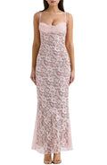 Azzurra Metallic Lace Body Con Gown In Pink At