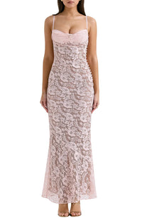 Azzurra Metallic Lace Body Con Gown In Pink At