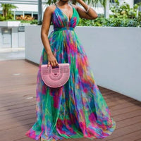 Spaghetti Strap Floor Length V Neck Dress