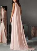 Missacc Evening Dress One Shoulder Chiffon Cape Evening Dress With