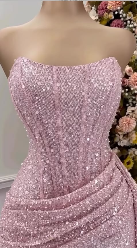Fashion Pink Strapless Bodycon Short Prom Dress Glitter Sequin