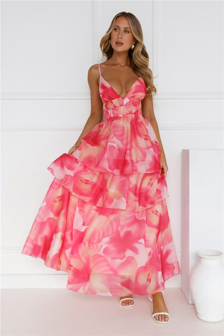 Fashionista Extraordinaire Maxi Dress Pink M Print