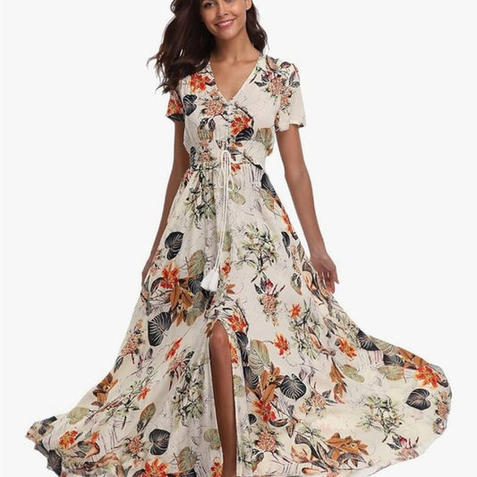 Nwot Floral Maxi Dress Color: Orange Red Size: M