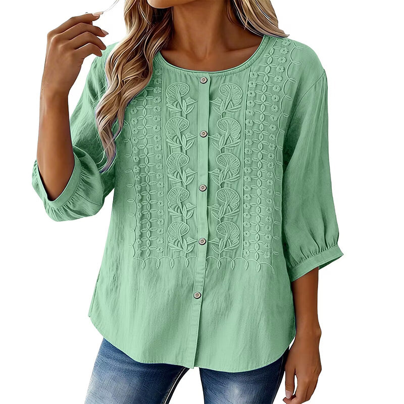 Sarah - Embroidered Cotton and Linen Blouse